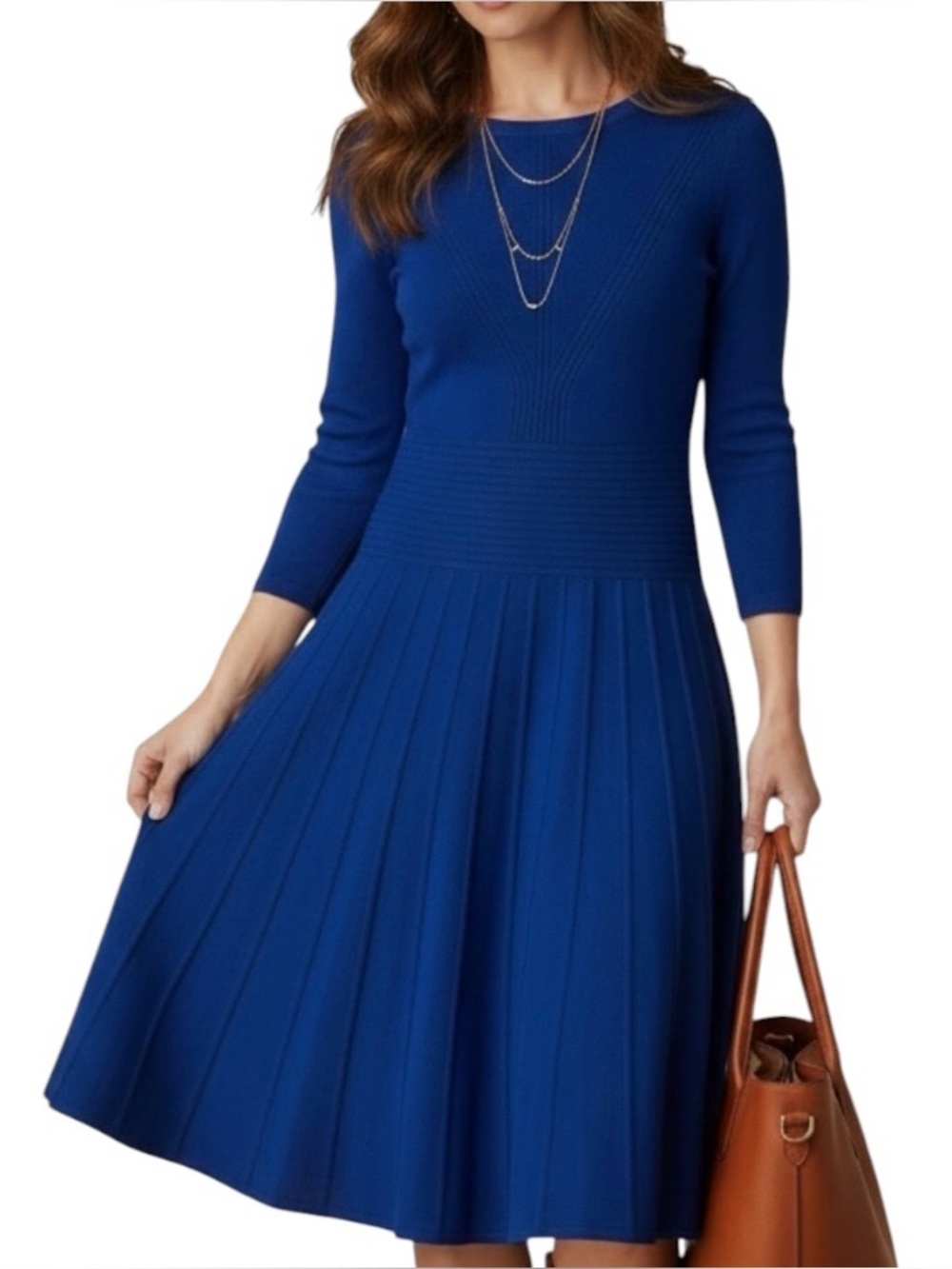 Vince Camuto Elegant Royal Blue Knit Fit-and-Flare Sweater Dress Bloomingdale’s